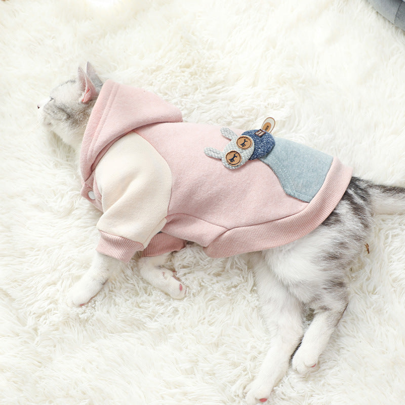 Dog Cat Fleece Sweater - 3D Kitten Hood with Buttons