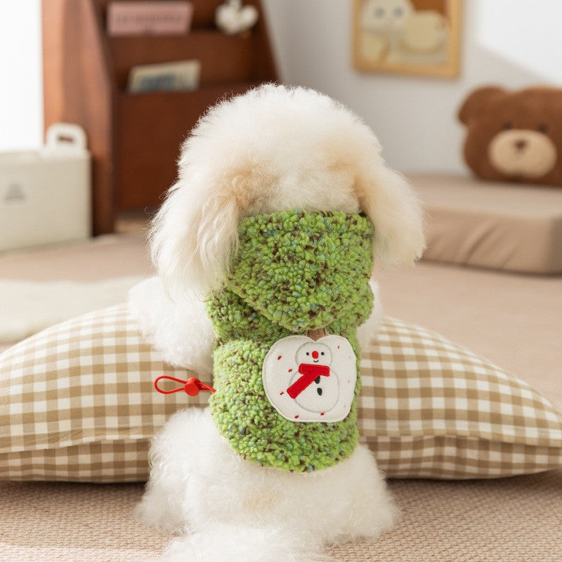 Cappotto Pile Cani con Pupazzo di Neve - Cappuccio Invernale