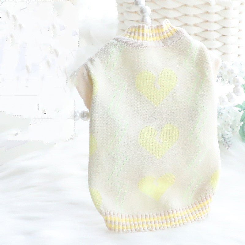 Pull pour chiens avec broderie de petits cœurs - Laine douce et chaude