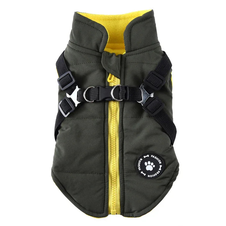 Dog Coat with Integrated Harness - Zip-Up Rainproof Fleece