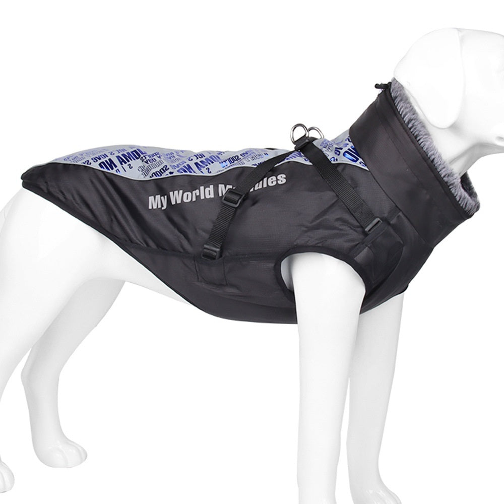 Cappotto Impermeabile per Cani Modello "World" con Pettorina Integrata e Inserti Riflettenti