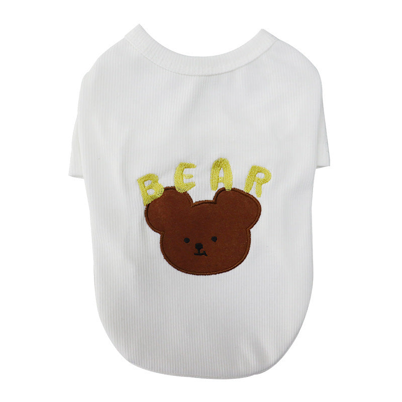 犬用刺繍入りTシャツ りんごまたはくま - ストレッチコットン