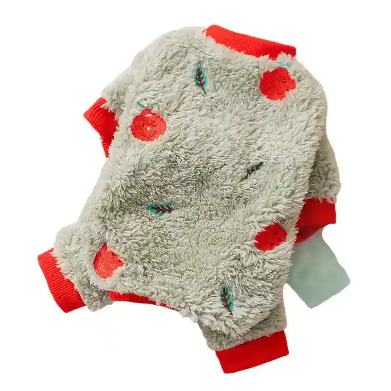 Mono Fuzzy Bordado de Frutas para Perros - Suave y Cálido