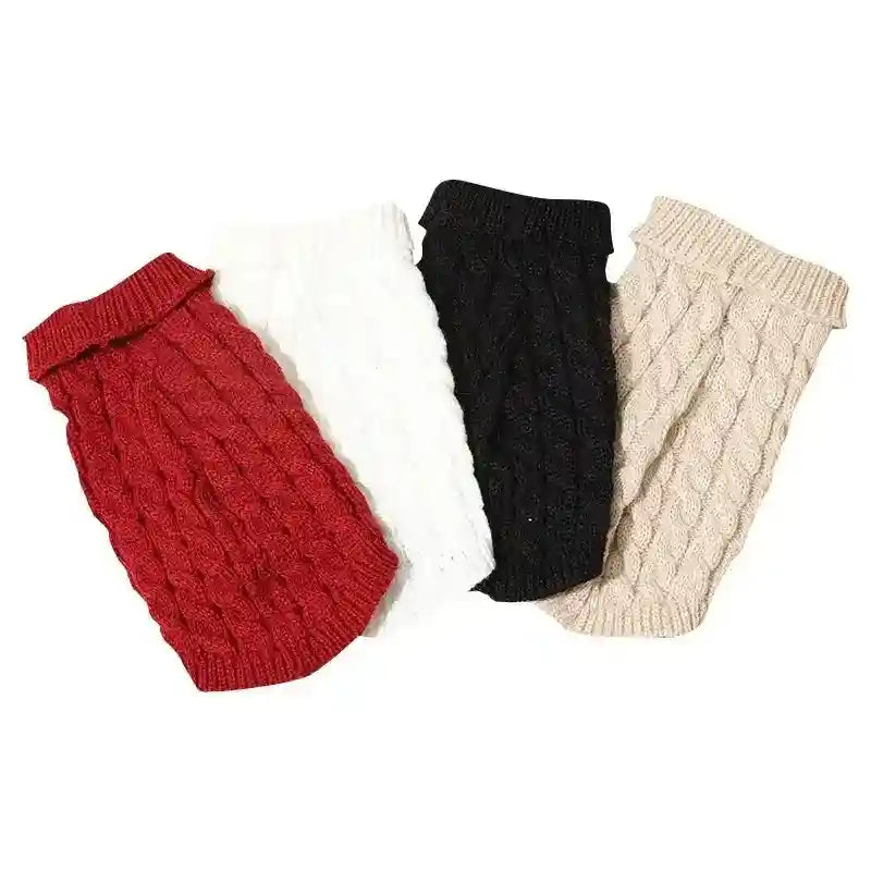 キャラメル編み込み犬用セーター - ノースリーブカラー付き