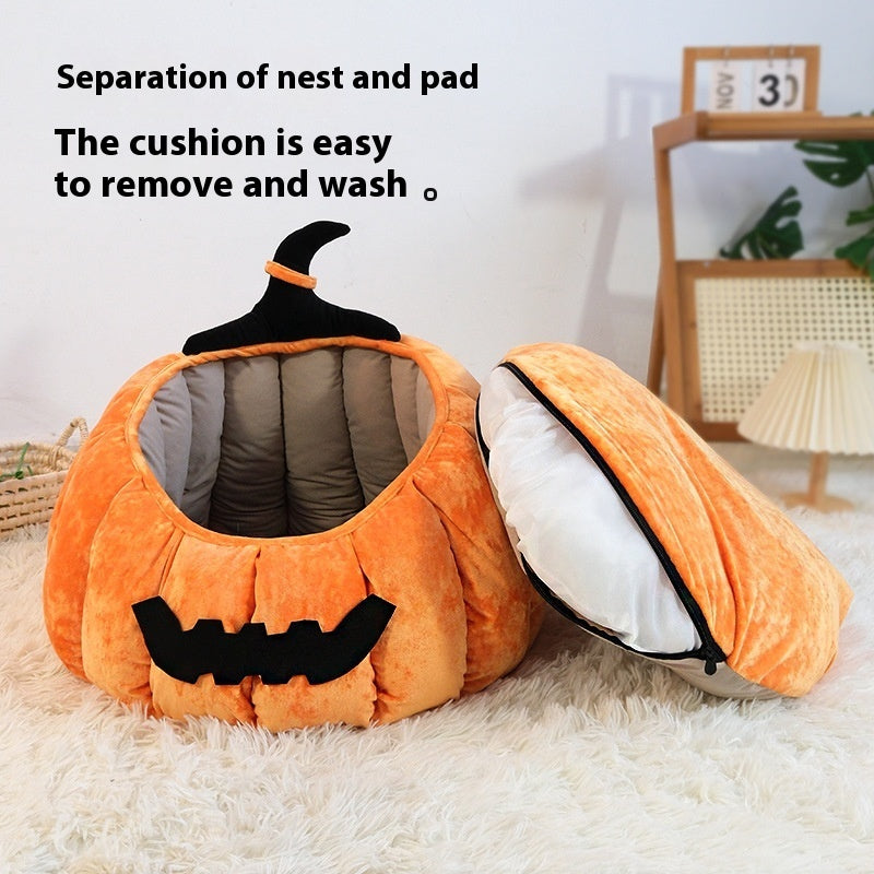 Pumpkin Shaped Cat Bed – Soft &amp; Easy to Clean