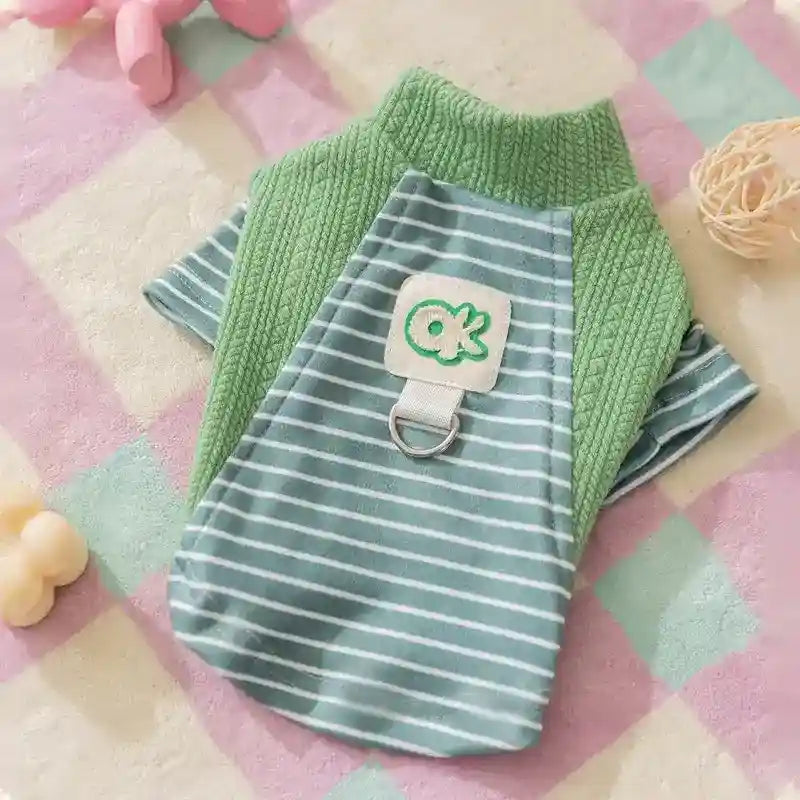 犬用ストライプ柄セーター ハーネスリング付き - OKスタイル