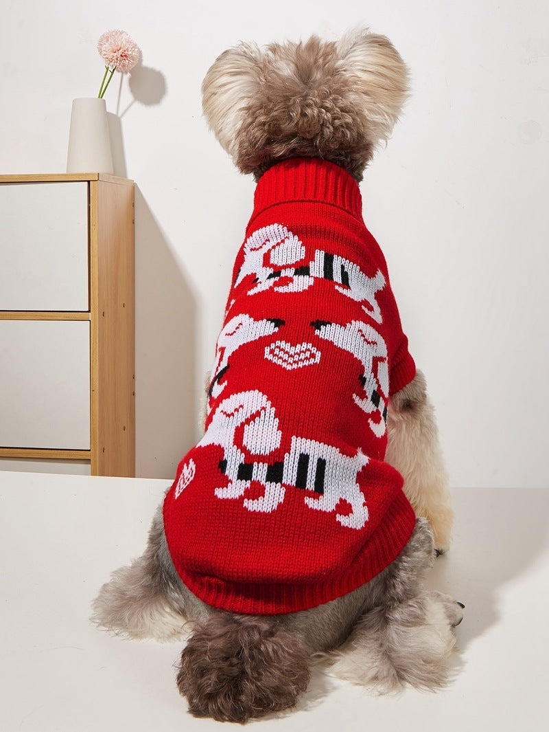Christmas Dog Sweater with Reindeer Embroidered, Warm and Cozy 