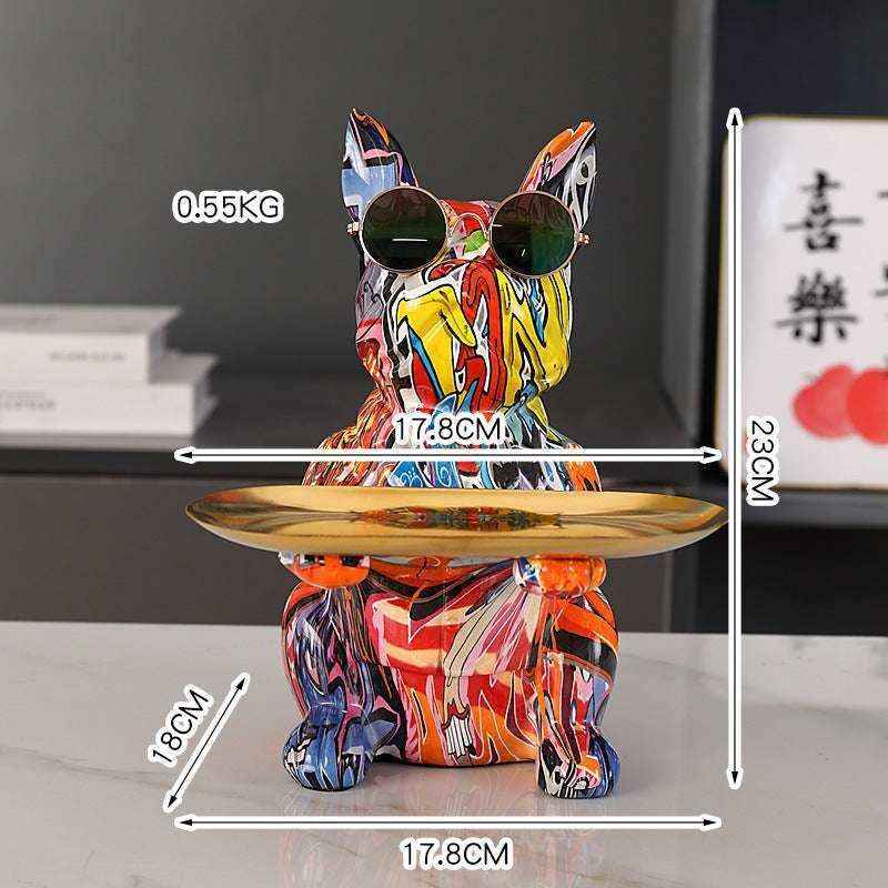 Statua Bulldog Francese in Ceramica con Piatto e Salvadanaio