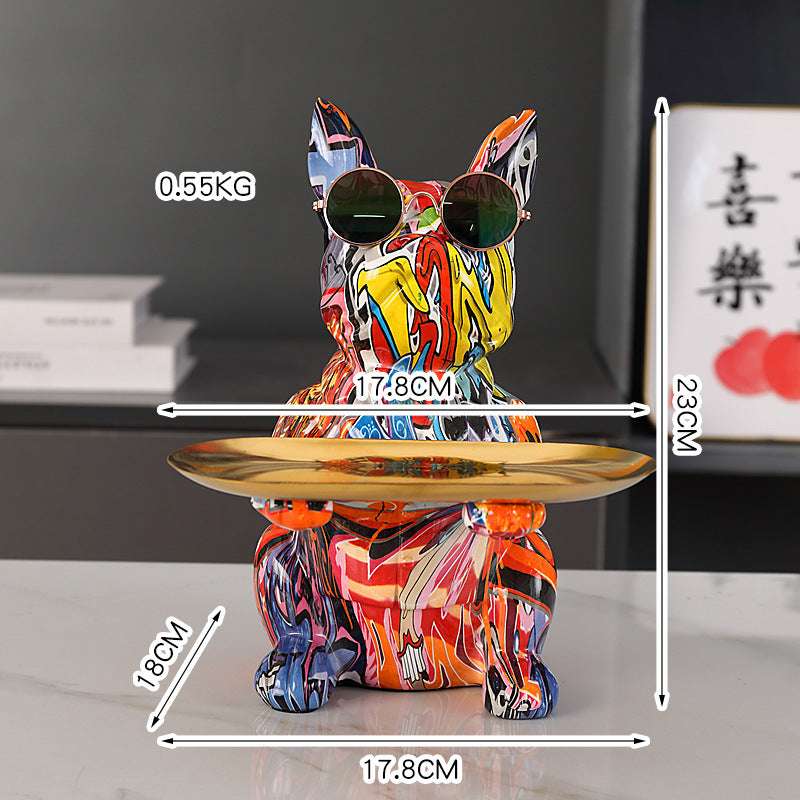 Statua Bulldog Francese in Ceramica con Piatto e Salvadanaio