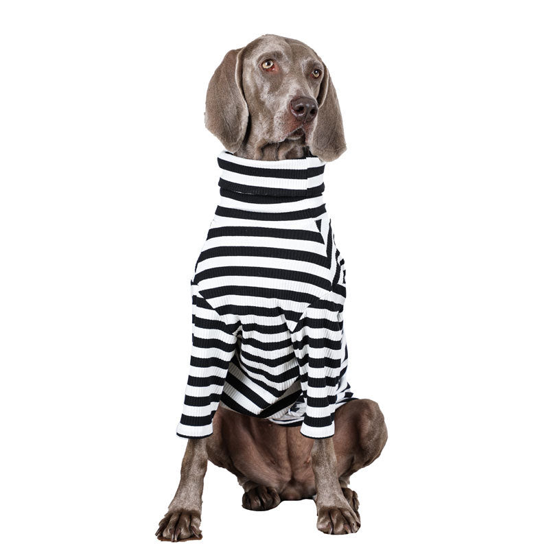 Maglia per Cani a Righe Bianche e Nere Collo Alto
