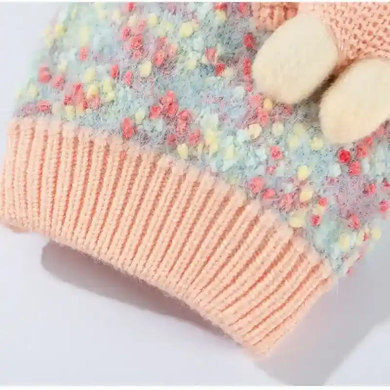 犬用コーラルセーター - ふわふわの3Dクマさんデザイン