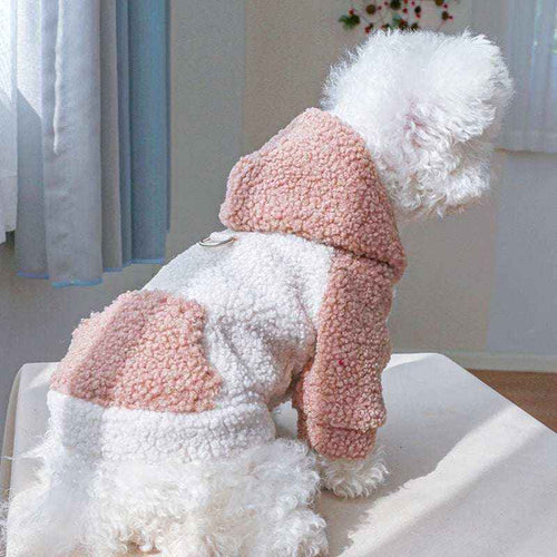 Cappotto per cani “Lamb” con cappuccio in pelo d’agnello