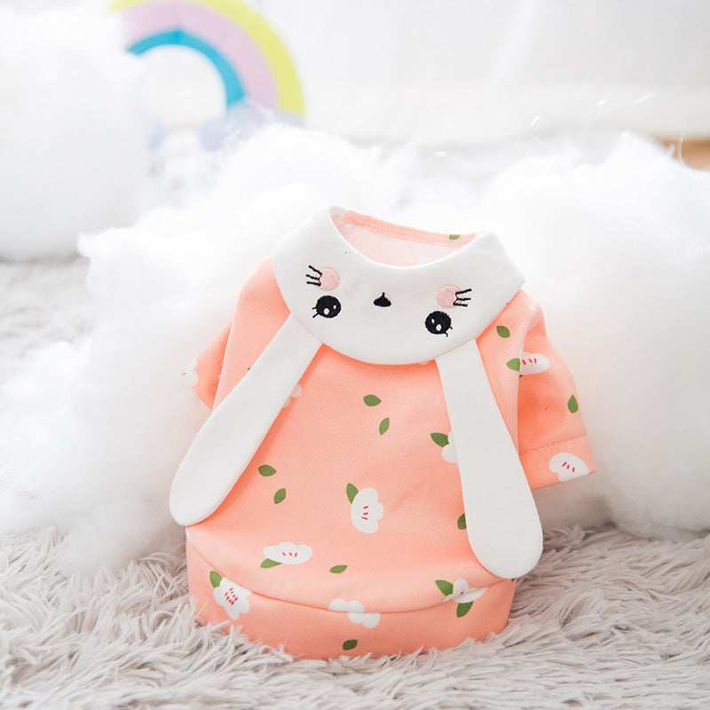 Pink Dog Hoodie with Rabbit Collar