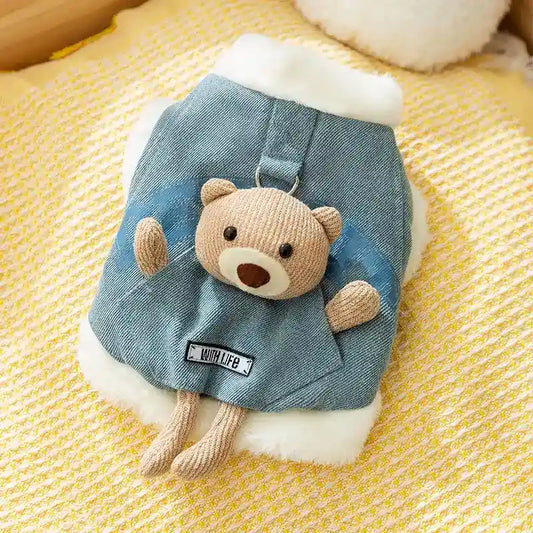 Cappotto Denim Orsetto 3D per Cani - Gilet Peluche by Dog Moda