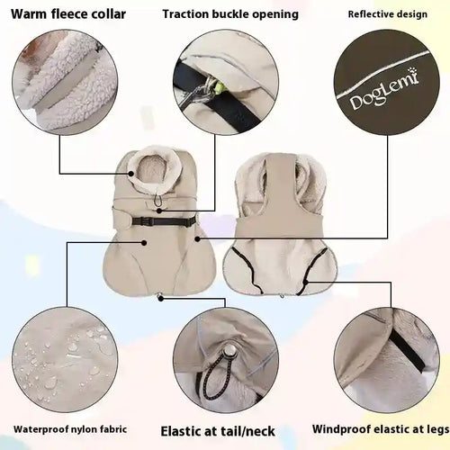 Waterdichte gevoerde fleece hondenjas DogLemi