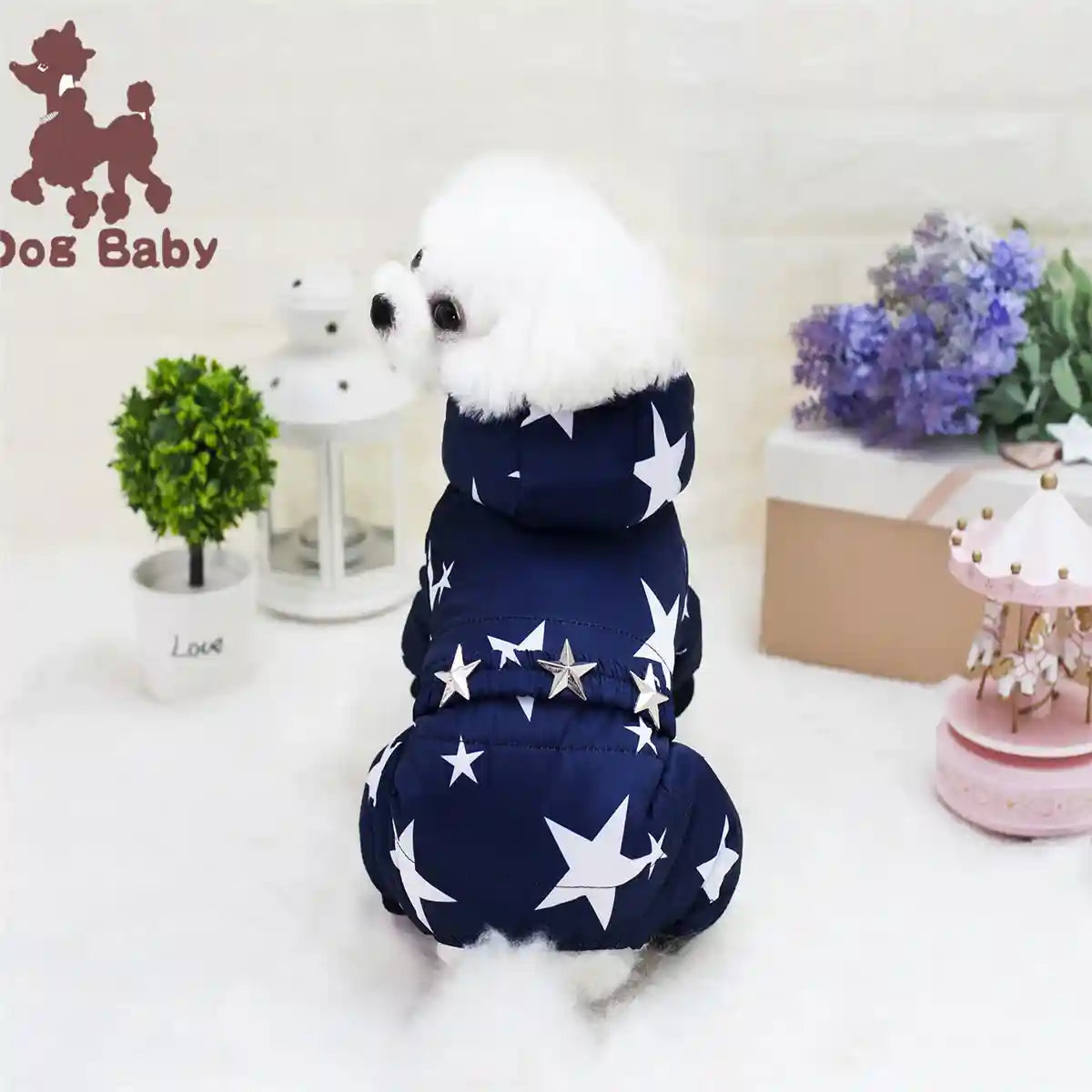 Ropa para perros mascota Ropa para caniche Otoño e invierno Ropa acolchada de algodón grueso con estrellas y cuatro patas