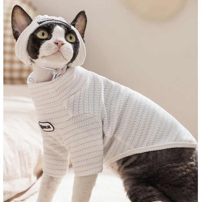 Maglia a Maglia con Cappuccio per Gatti e Cani - Bianca