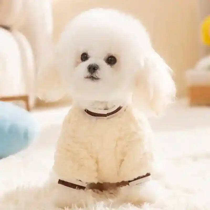Maglia Pile Cani con Ricamo Maltese - Rosso e Panna by Dog Moda