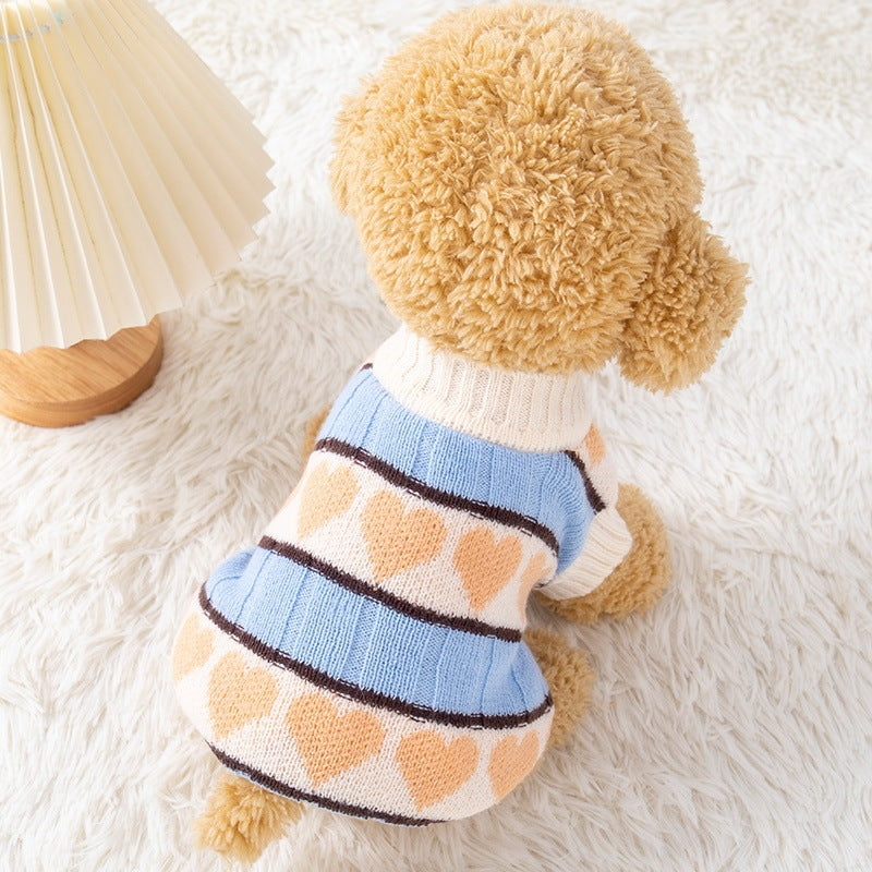 Maglioncino Cuore di Pesca - Righe Azzurre e Cuori - Dog Moda