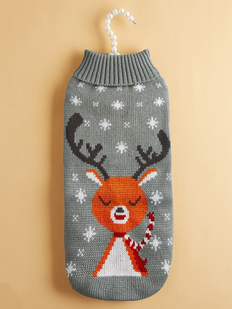 Christmas Dog Sweater with Reindeer Embroidered, Warm and Cozy 