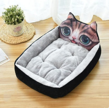 Cama rectangular para perros y gatos con respaldo de personajes animados