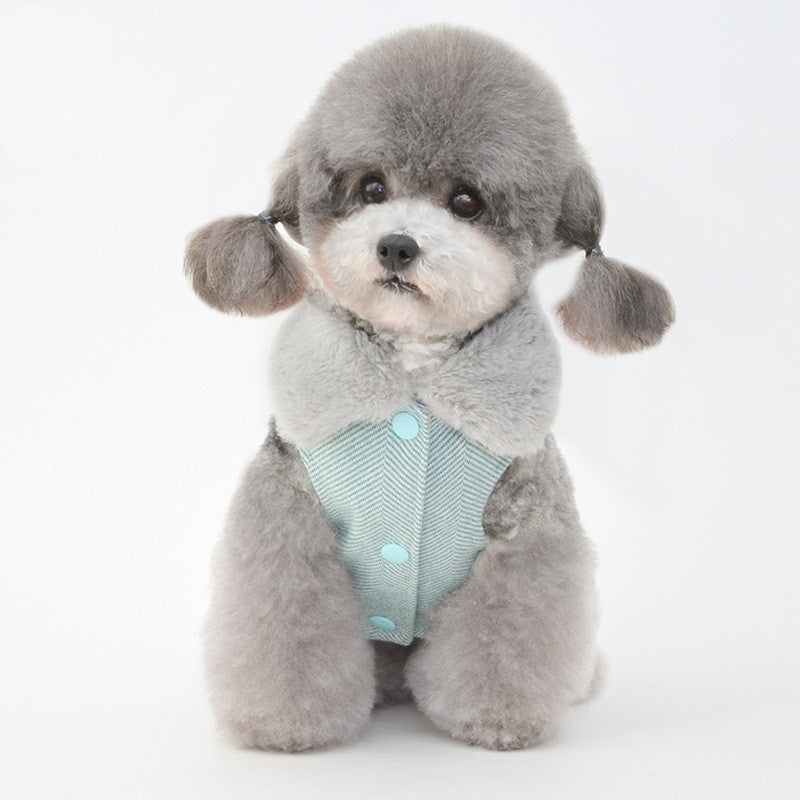Vogue Pup Sleeveless Coat - Stripes and Warm Fleece