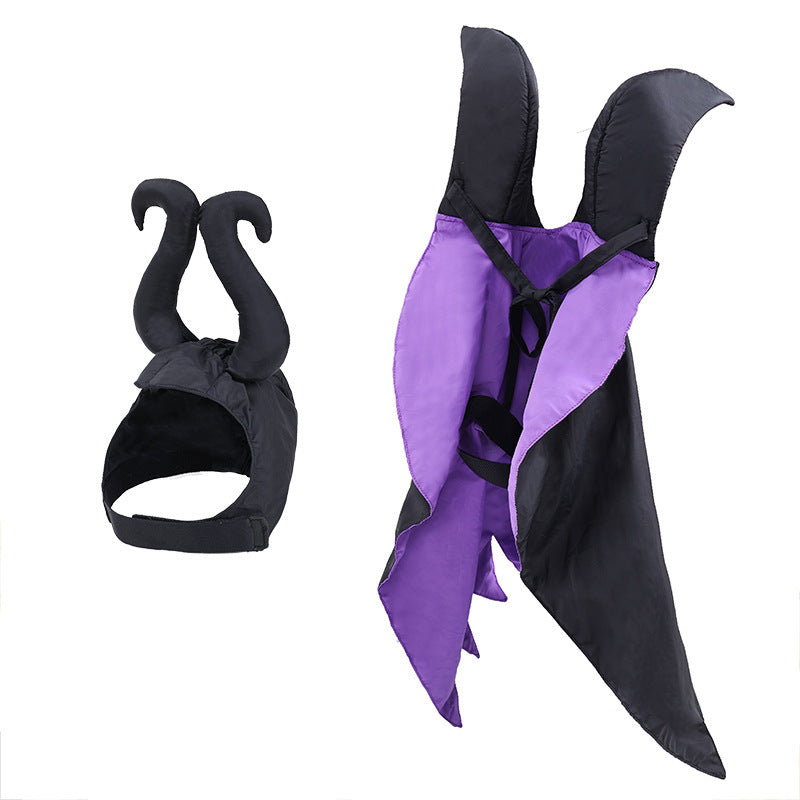 Costume Halloween Maleficent per cani con mantello e corna