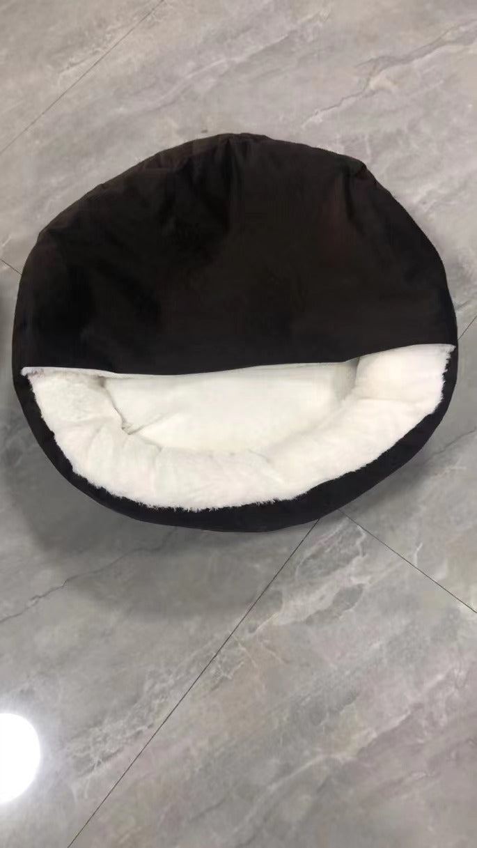 Round Fleece Dog Bed with "Rainbow Velvet" Blanket