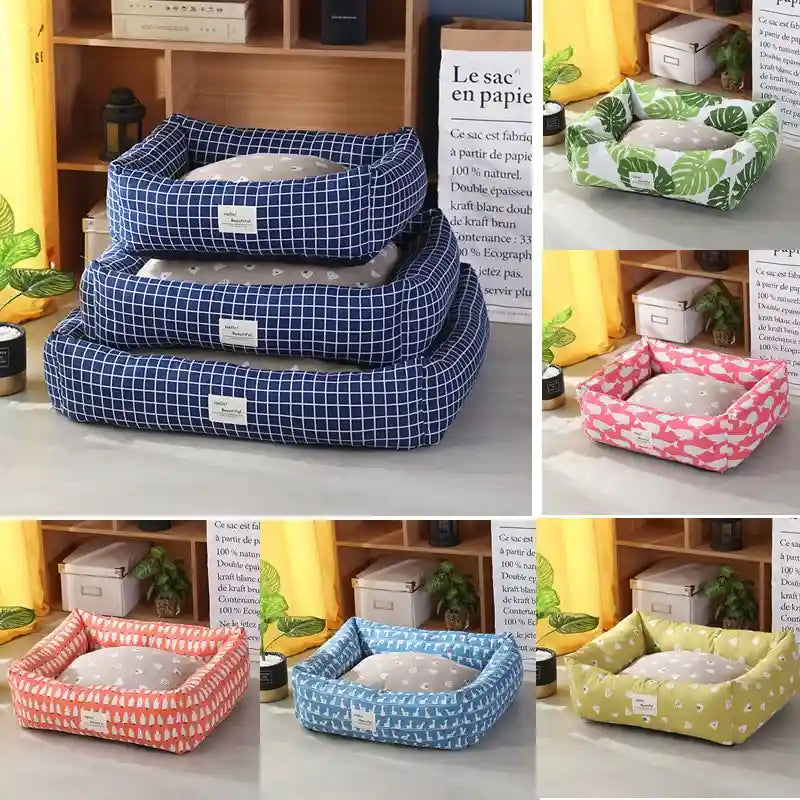 犬用長方形ベッド - プレミアムナチュラルリネン