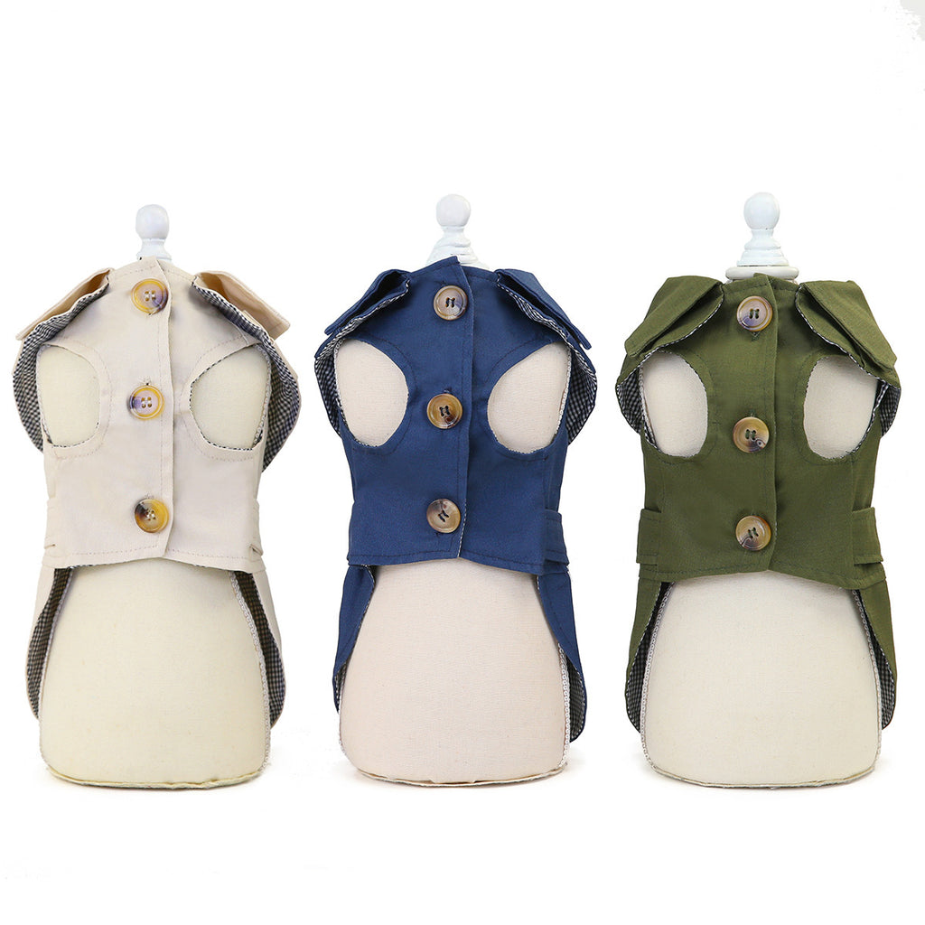 Cappotto leggero elegante per cani piccoli con bottoni e colletto