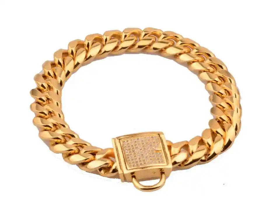 犬用ステンレススチール製ゴールドカラー - プレミアムチェーン