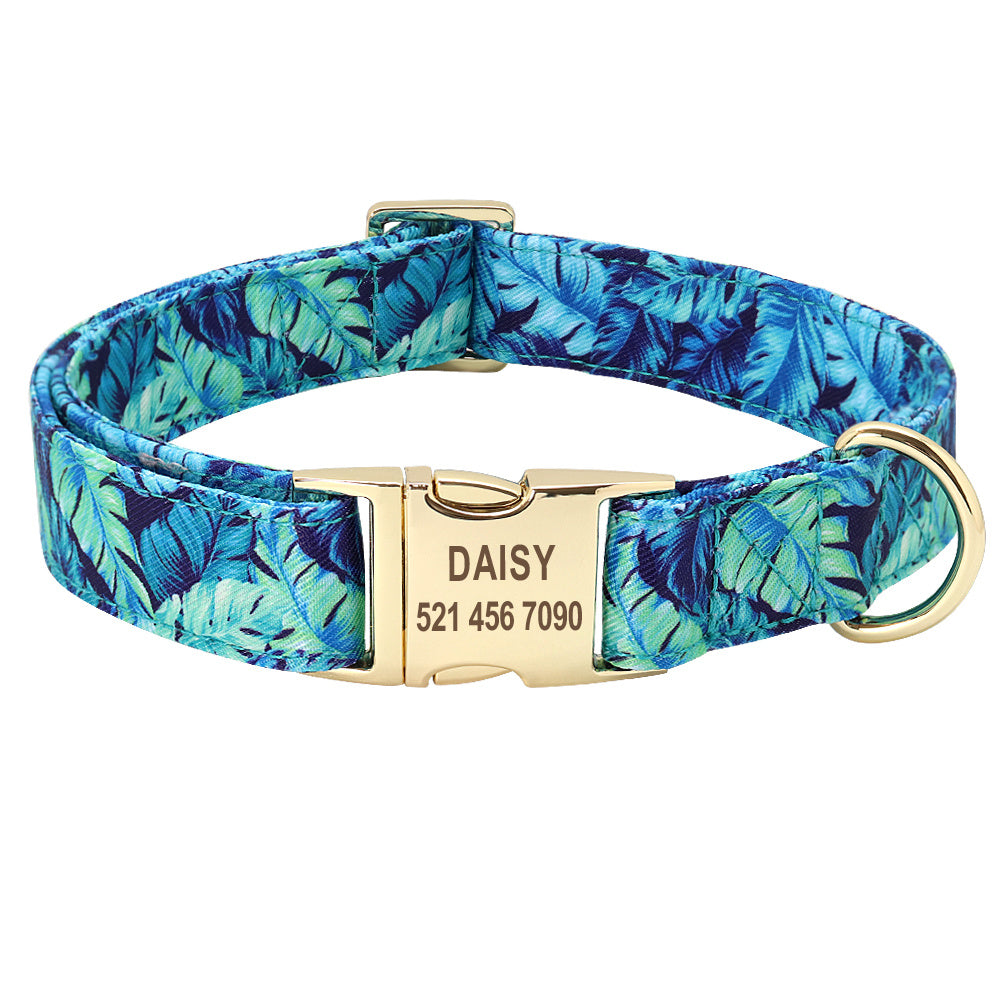 Set Collare e Guinzaglio in Nylon Resistente con Fantasia Floreale e Moschettone in Metallo – Azzurro e Rosa - Dog Moda