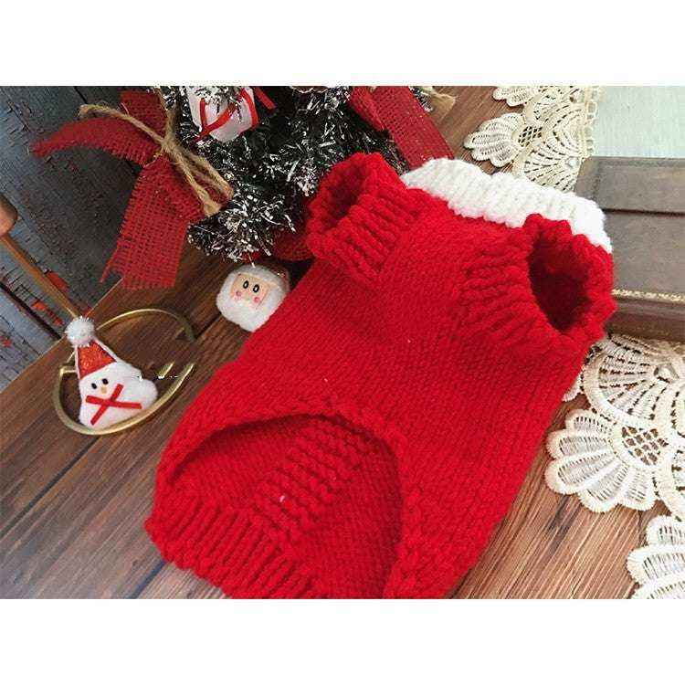 Maglione Natale per Cani Rosso con Renna Ricamata e Colletto Bianco