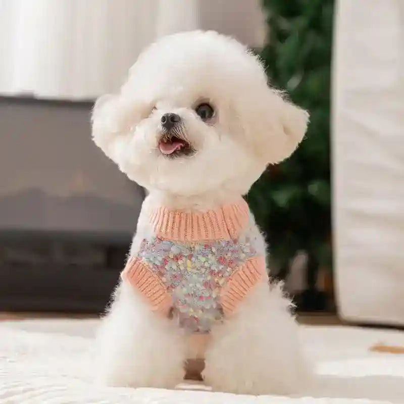 犬用コーラルセーター - ふわふわの3Dクマさんデザイン