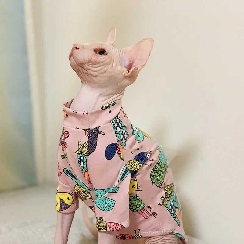 Maglia per Gatti Sphynx Rosa con Stampe Colorate | Dogmoda