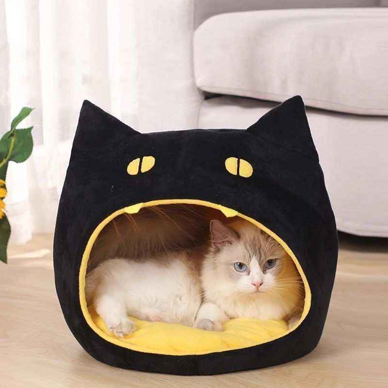 Cuccia per Gatti a Forma di Testa di Gatto Nero - Grotta Morbida per Halloween by Dog Moda