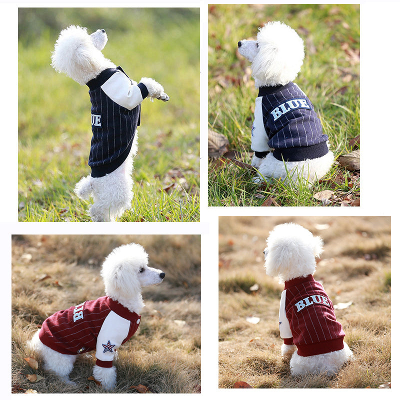Camiseta de rayas estilo béisbol para perros - Botones estilo deportivo