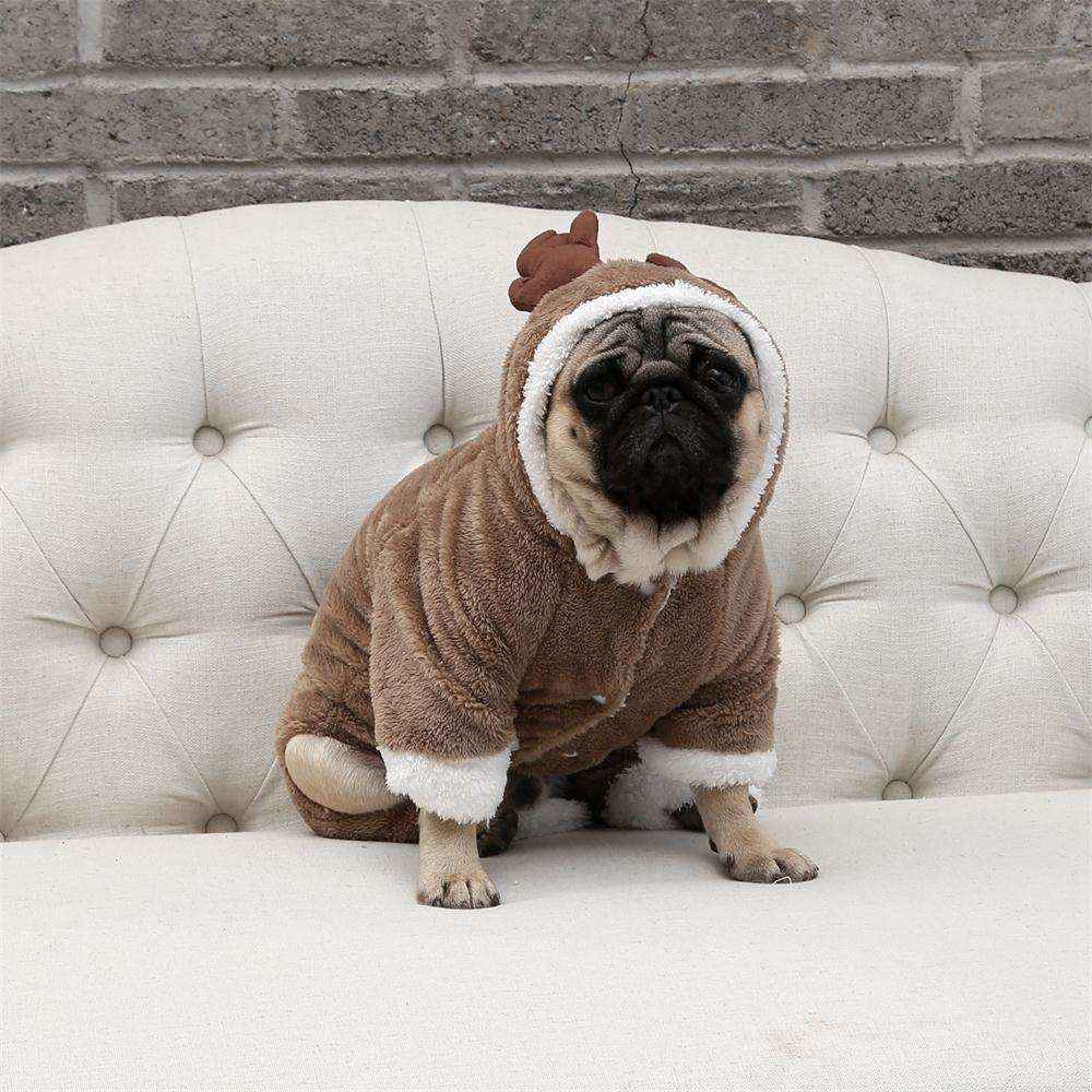 Cappotto Cani Renna Pile - Cappuccio Corna Marrone Caldo by Dog Moda