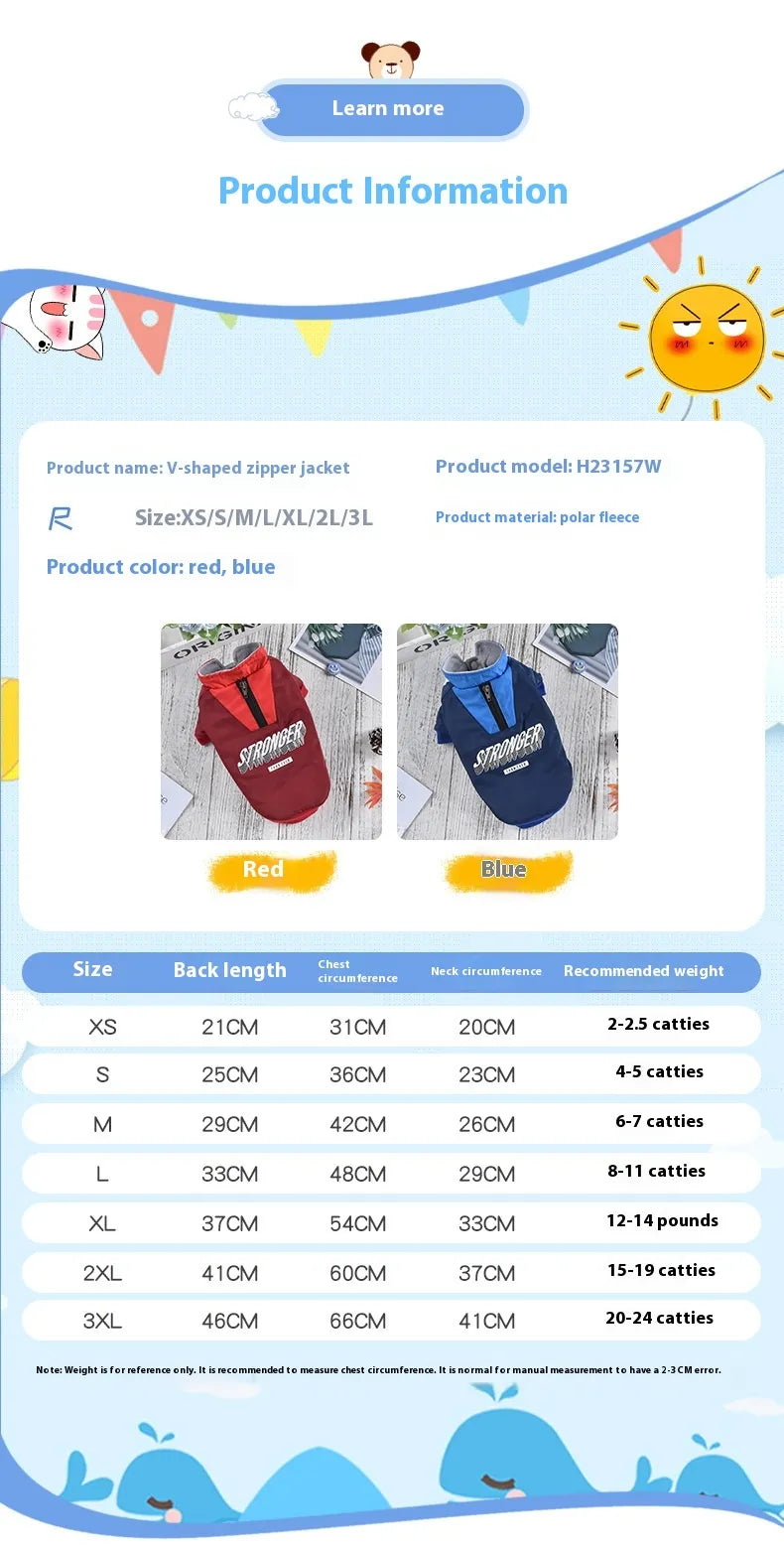 "Stronger" Fleece Dog Coat with Zip and Button Closure