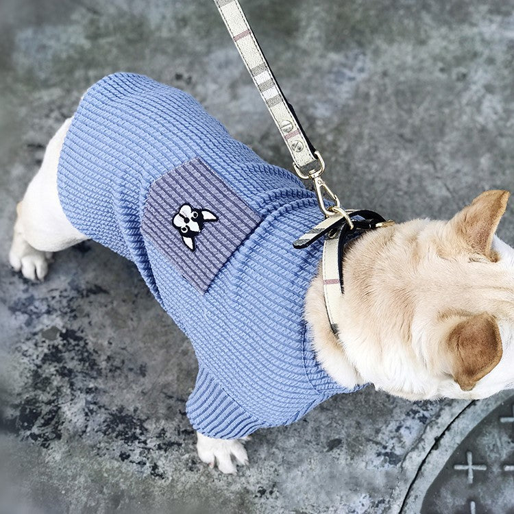 "French Bulldog" Striped Dog Sweater with Pocket