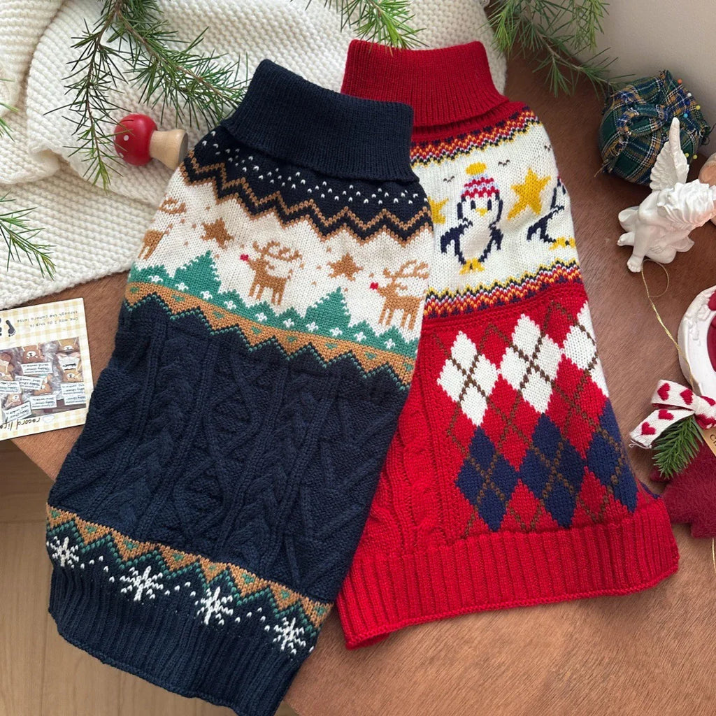 Reindeer and Penguins Knitted Sweater for Dogs and Cats