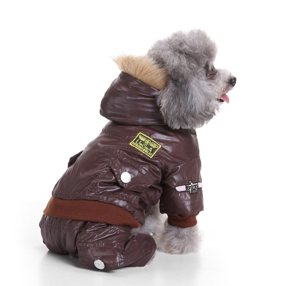 Waterproof Dog Down Jacket with Long Fur Hood – "Top Gun" Model