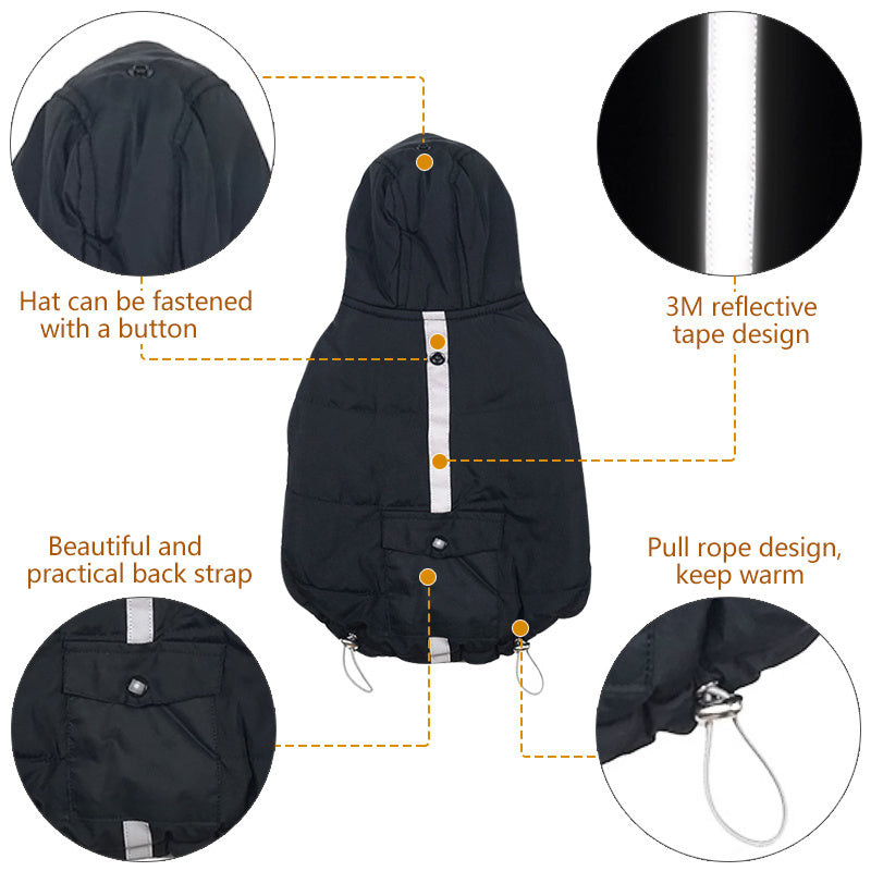 Padded fleece raincoat with hood and reflective inserts, "San Jose" model