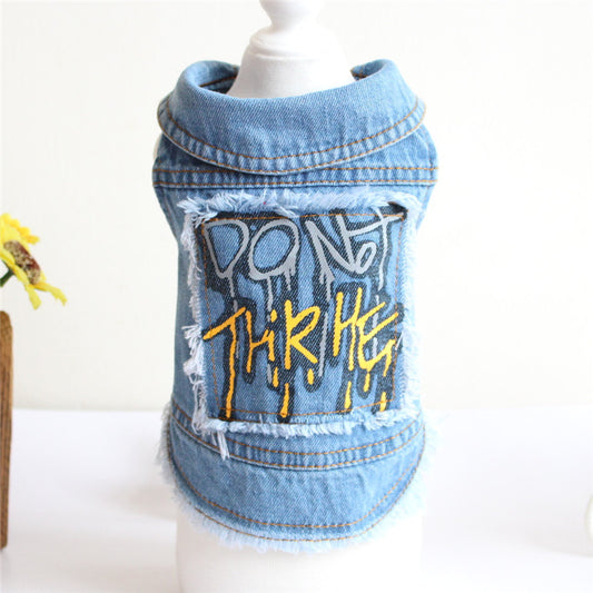 Smanicato cani in jeans con stampa graffiti "Do No Thrive"