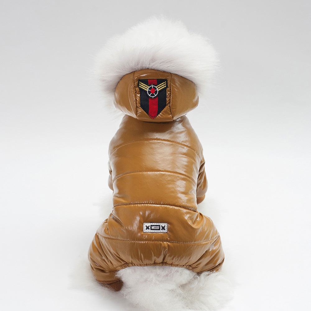 Waterproof Dog Down Jacket with Eco-Fur Hood