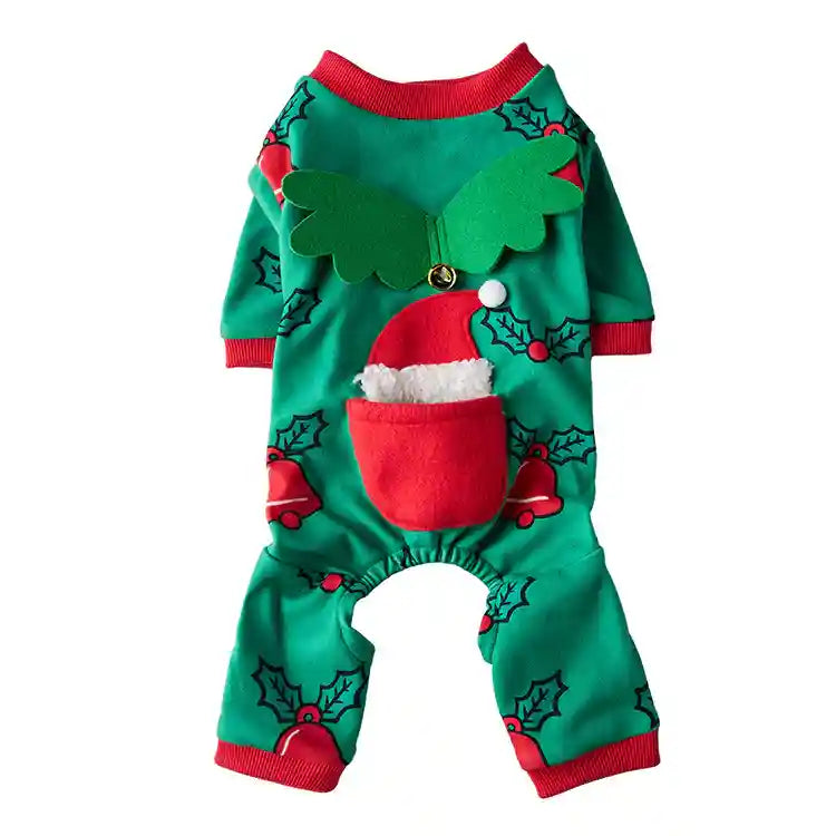 Kerstpak Hond 4 Poten - Groene Kerstman Pyjama