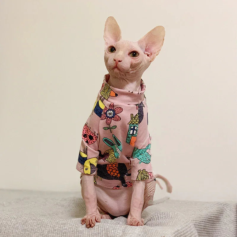 Maglia per Gatti Sphynx Rosa con Stampe Colorate | Dogmoda