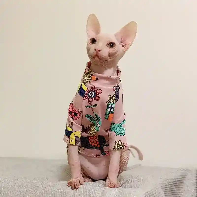 Maglia per Gatti Sphynx Rosa con Stampe Colorate | Dogmoda by Dog Moda