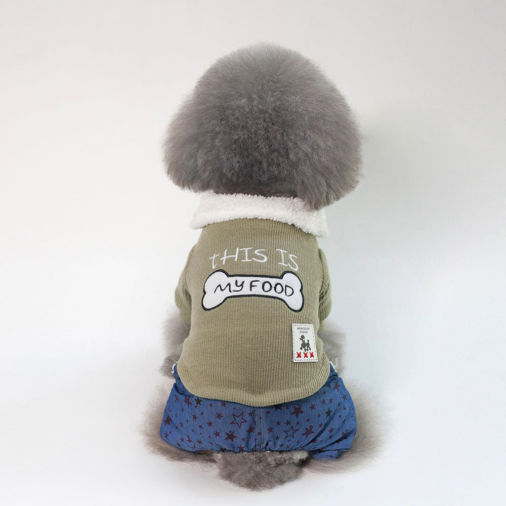 "My Food" Poodle Onesie Coat - Warm and Soft with Bone Print