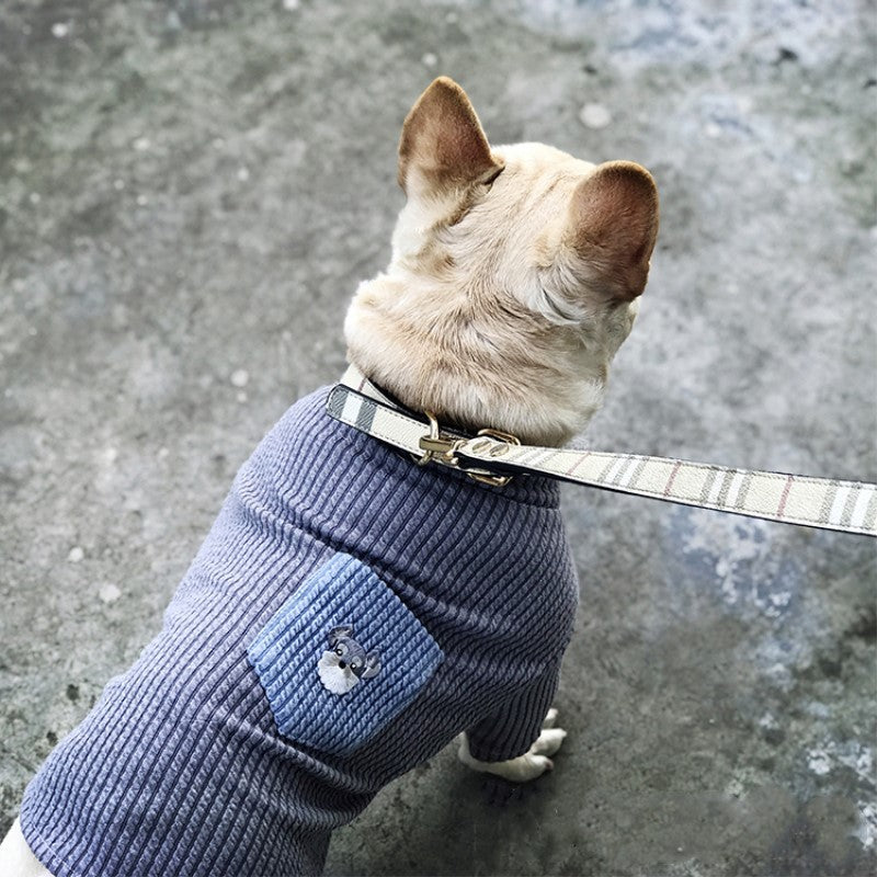 "French Bulldog" Striped Dog Sweater with Pocket